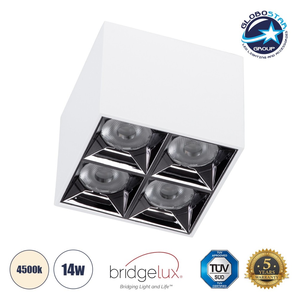 GLOBOSTAR® LUMINAR 60334 Downlight Σποτ LED 14W 1960lm 36° AC 220-240V IP20 Φυσικό Λευκό 4500K - Osram SMD Chip & TÜV SÜD Driver - Λευκό Ματ - Μ8.2 x Π8.2 x Υ6.6cm - 5 Χρόνια Εγγύηση